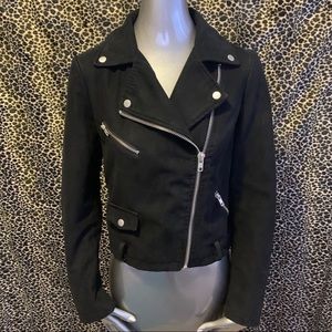 Faux Suede Black Biker Moto Jacket